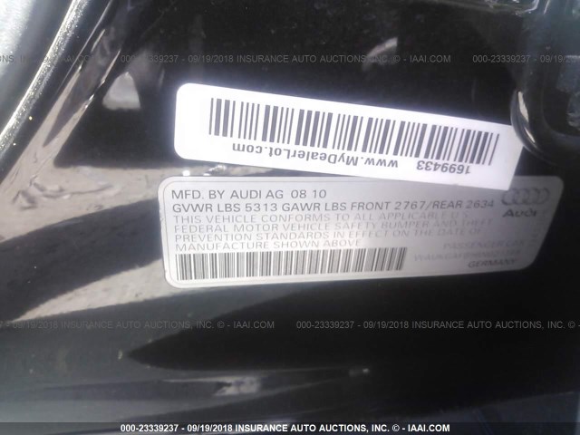 WAUKGAFB9BN021368 - 2011 AUDI A6 PRESTIGE შავი ფოტო 9