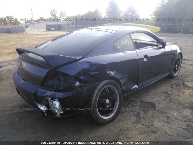 KMHHN65F64U113806 - 2004 HYUNDAI TIBURON GT Navy photo 4