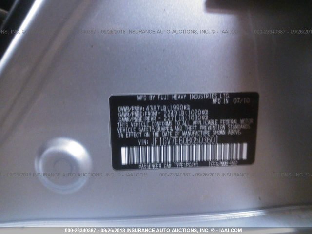 JF1GV7E60BG503601 - 2011 SUBARU IMPREZA WRX GRAY photo 9