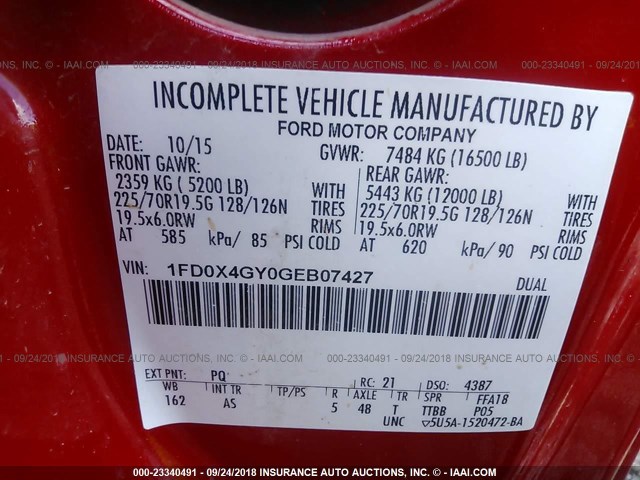 1FD0X4GY0GEB07427 - 2016 FORD F450 SUPER DUTY RED photo 10