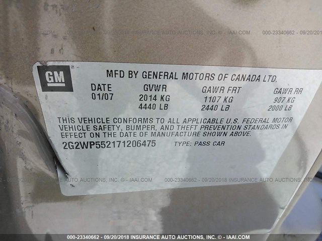 2G2WP552171206475 - 2007 PONTIAC GRAND PRIX 金色 照片 9