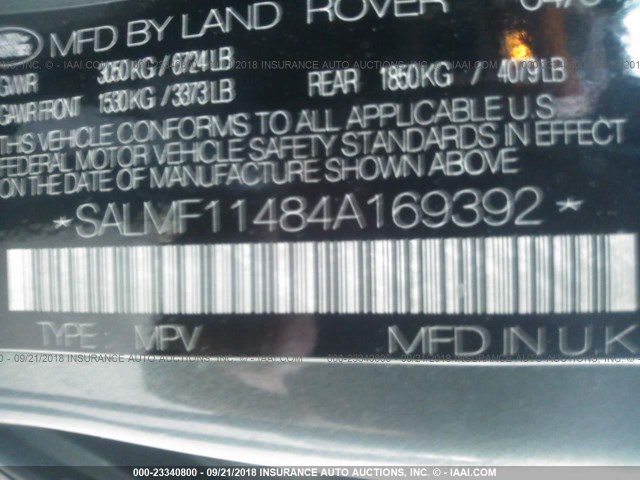 SALMF11484A169392 - 2004 LAND ROVER RANGE ROVER HSE GRAY photo 9