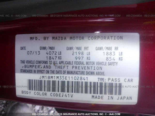 JM1BM1M35E1102841 - 2014 MAZDA 3 GRAND TOURING RED photo 9