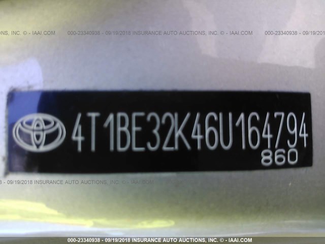 4T1BE32K46U164794 - 2006 TOYOTA CAMRY LE/XLE/SE Алтын фото 9