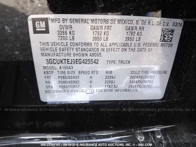 3GCUKTEJ9EG425542 - 2014 CHEVROLET SILVERADO K1500 HIGH COUNTRY BLACK photo 9