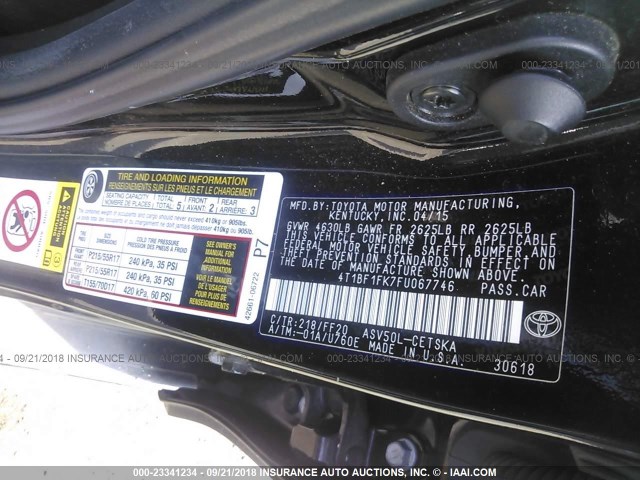 4T1BF1FK7FU067746 - 2015 TOYOTA CAMRY LE/XLE/SE/XSE BLACK photo 9