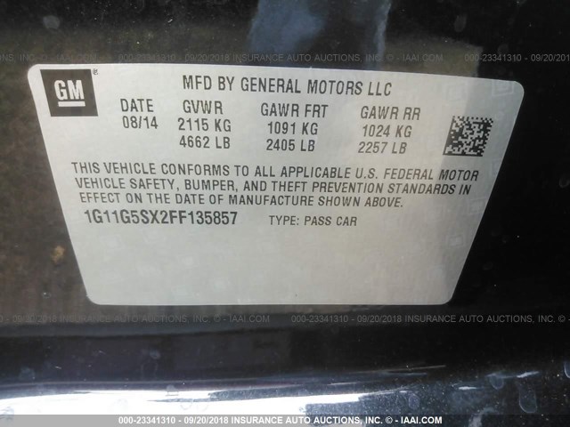 1G11G5SX2FF135857 - 2015 CHEVROLET MALIBU LTZ 黑色 照片 9