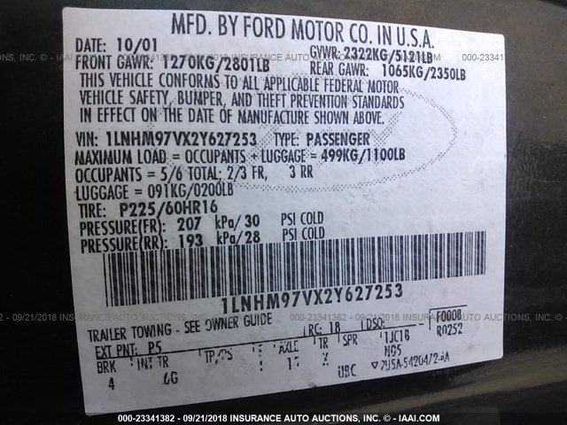 1LNHM97VX2Y627253 - 2002 LINCOLN CONTINENTAL  Жасыл фото 9