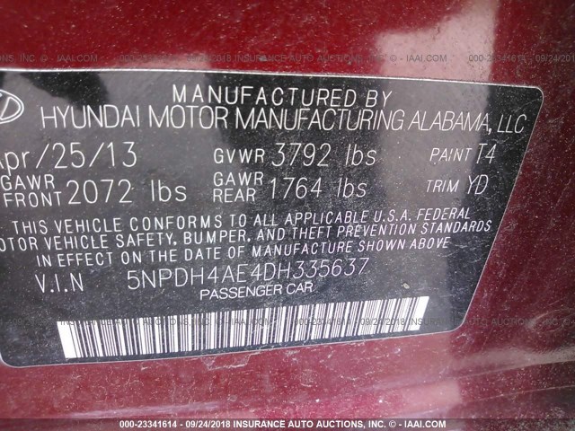 5NPDH4AE4DH335637 - 2013 HYUNDAI ELANTRA GLS/LIMITED RED photo 9