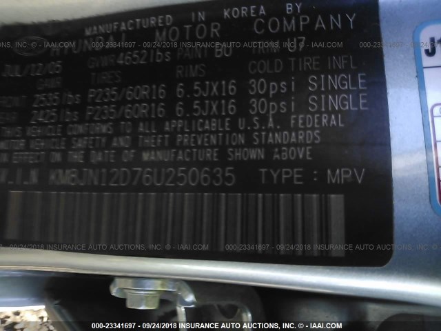 KM8JN12D76U250635 - 2006 HYUNDAI TUCSON GLS/LIMITED 灰色 照片 9