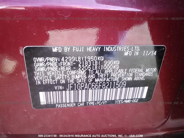 JF1GPAC66F8211509 - 2015 SUBARU IMPREZA PREMIUM RED photo 9