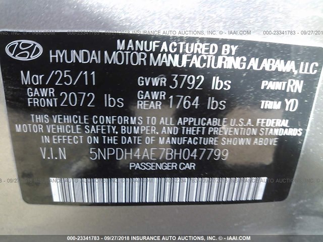 5NPDH4AE7BH047799 - 2011 HYUNDAI ELANTRA GLS/LIMITED GOLD photo 9