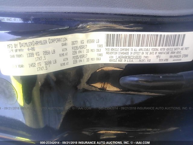 1J4GR48K96C316533 - 2006 JEEP GRAND CHEROKEE LAREDO/COLUMBIA/FREEDOM 黑色 照片 9