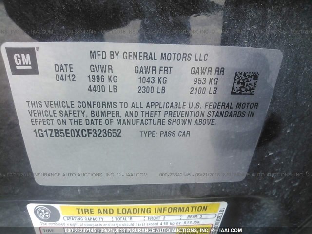 1G1ZB5E0XCF323652 - 2012 CHEVROLET MALIBU LS Gümüş foto 9