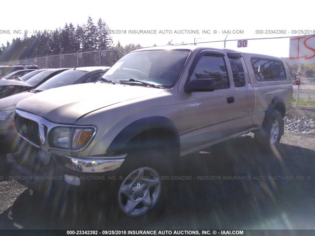 5TEWM72N22Z140893 - 2002 TOYOTA TACOMA XTRACAB GOLD photo 2