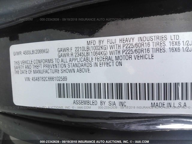 4S4BT62C666102589 - 2006 SUBARU BAJA SPORT BLACK photo 9