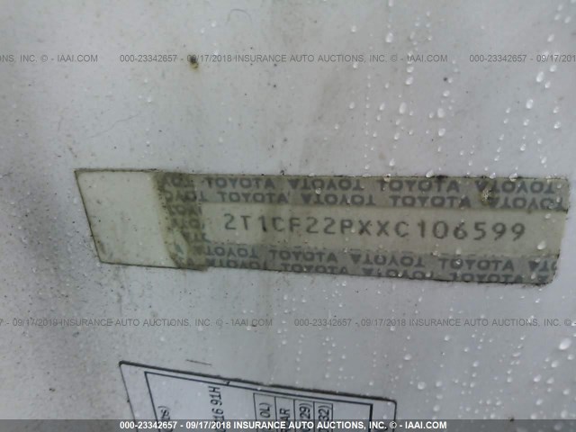 2T1CF22PXXC106599 - 1999 TOYOTA CAMRY SOLARA SE/SLE Ağ foto 9