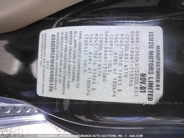 4S6DM58W424405126 - 2002 HONDA PASSPORT EX/LX 黑色 照片 9