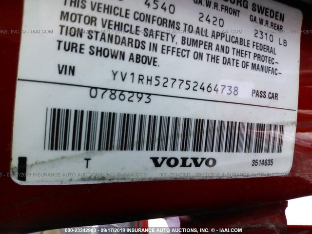 YV1RH527752466473 - 2005 VOLVO S60 R 红色 照片 9