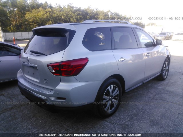 5N1DR2MM0HC605187 - 2017 NISSAN PATHFINDER S/SV/SL/PLATINUM SILVER photo 4