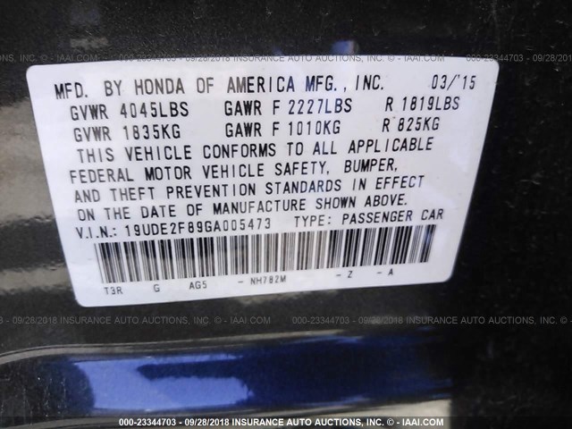 19UDE2F89GA005473 - 2016 ACURA ILX PREMIUM STYLE/TECH STYLE GRAY photo 9