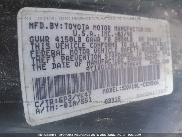 4T1BG12K7TU730649 - 1996 TOYOTA CAMRY DX/LE/XLE GREEN photo 9