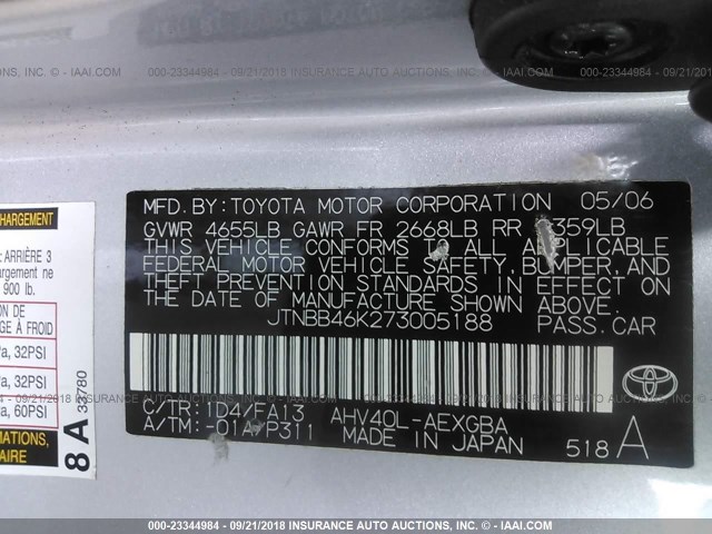 JTNBB46K273005188 - 2007 TOYOTA CAMRY NEW GENERAT HYBRID SILVER photo 9