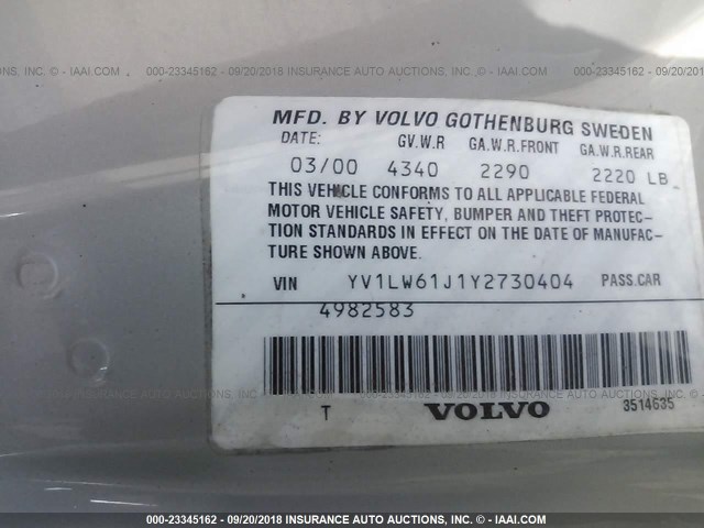 YV1LW61J1Y2730404 - 2000 VOLVO V70 SE GOLD photo 9