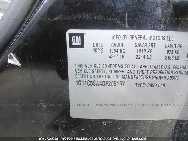 1G11C5SA4DF205167 - 2013 CHEVROLET MALIBU 1LT BLACK photo 9