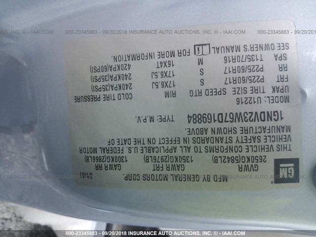 1GNDV23W67D169884 - 2007 CHEVROLET UPLANDER LS BLUE photo 9