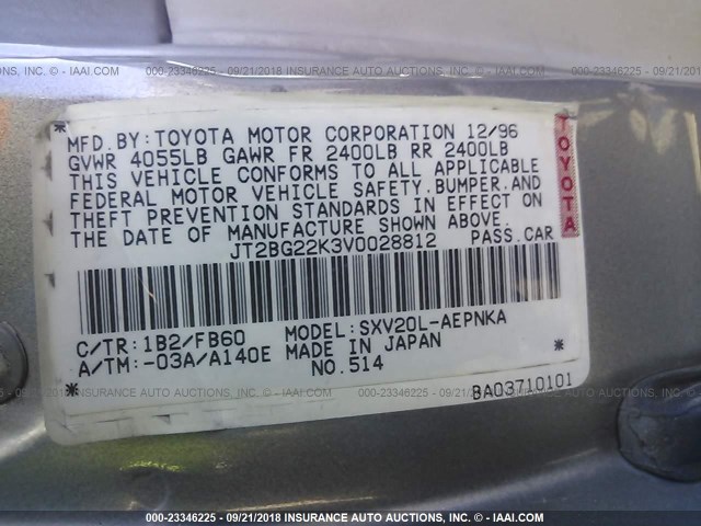 JT2BG22K3V0028812 - 1997 TOYOTA CAMRY LE/XLE SILVER photo 9