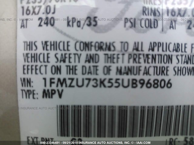 1FMZU73K55UB96806 - 2005 FORD EXPLORER XLT/XLT SPORT/NBX 棕色 照片 9