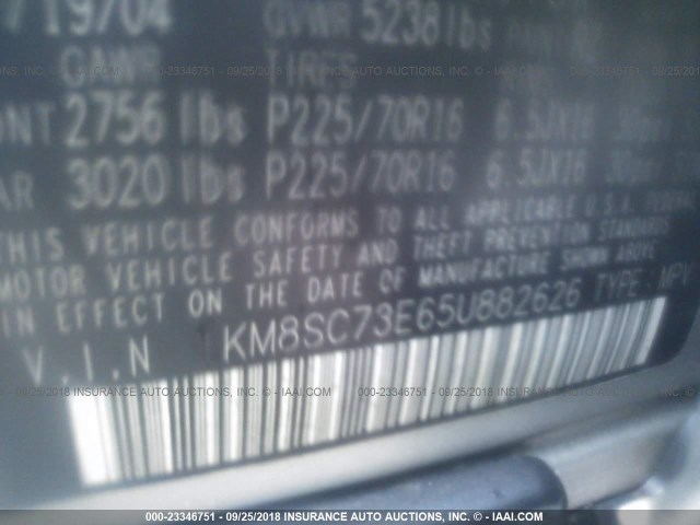 KM8SC73E65U882626 - 2005 HYUNDAI SANTA FE GLS/LX SILVER photo 9