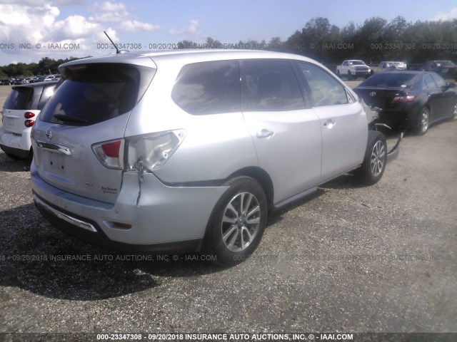5N1AR2MNXDC649803 - 2013 NISSAN PATHFINDER S/SV/SL/PLATINUM SILVER photo 4