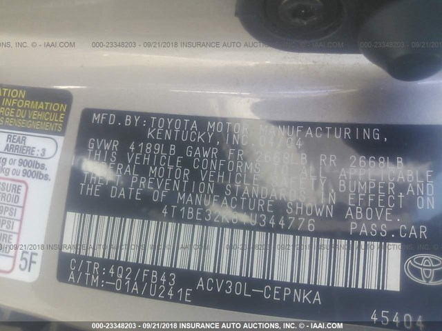 4T1BE32K84U344776 - 2004 TOYOTA CAMRY LE/XLE/SE Алтын фото 9