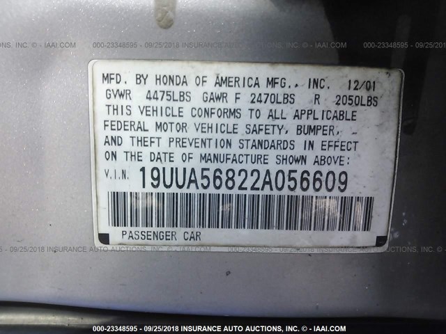 19UUA56822A056609 - 2002 ACURA 3.2TL TYPE-S SILVER photo 9