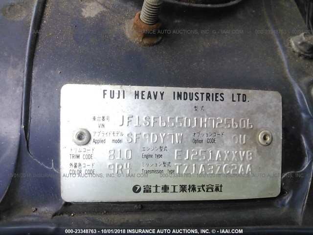 JF1SF65501H725606 - 2001 SUBARU FORESTER S BLUE photo 9