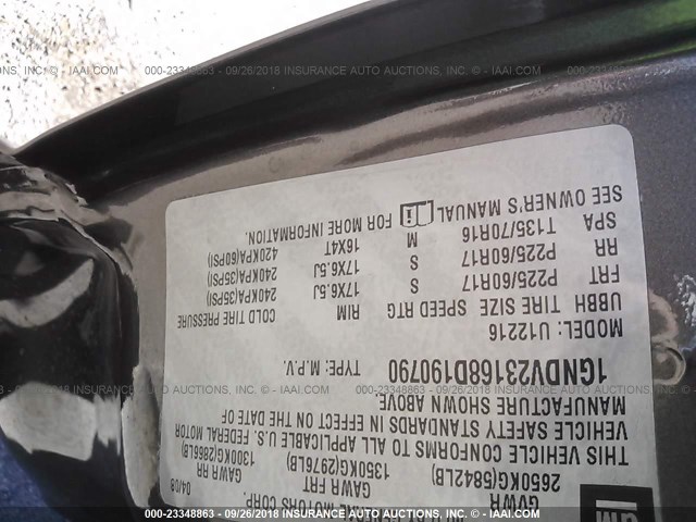 1GNDV23168D190790 - 2008 CHEVROLET UPLANDER LS BROWN photo 9