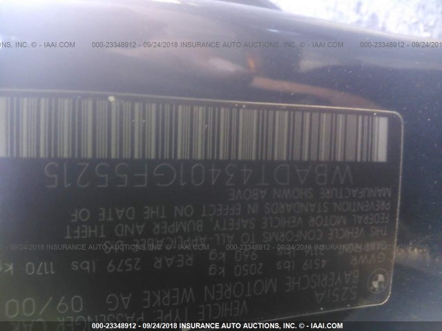 WBADT43401GF55215 - 2001 BMW 525 I AUTOMATIC BLUE photo 9