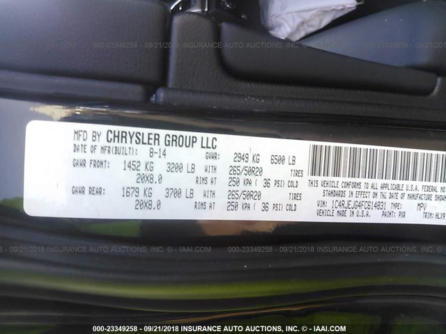 1C4RJEJG4FC614831 - 2015 JEEP GRAND CHEROKEE SUMMIT Qara foto 9