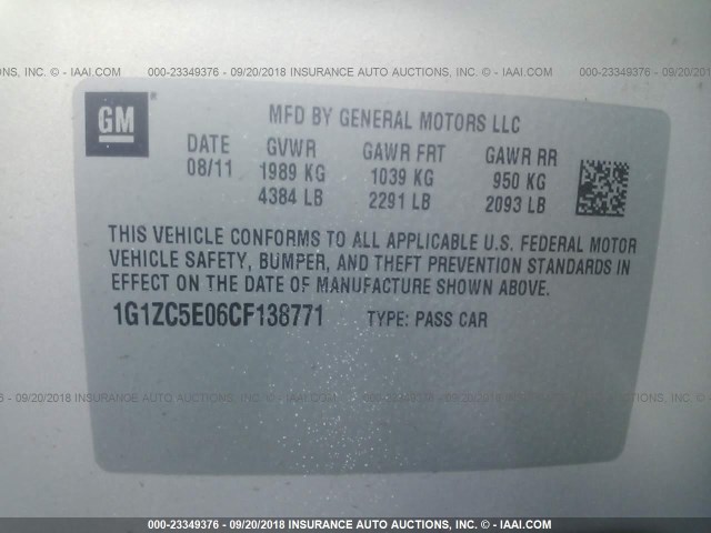 1G1ZC5E06CF138771 - 2012 CHEVROLET MALIBU 1LT TAN photo 9