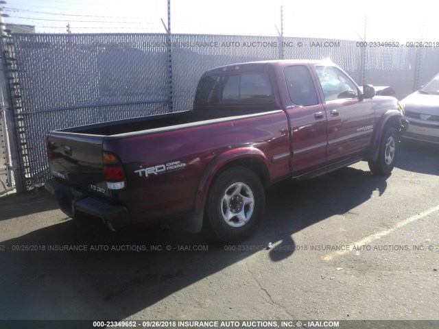 5TBBT481X2S314381 - 2002 TOYOTA TUNDRA ACCESS CAB LIMITED RED photo 4