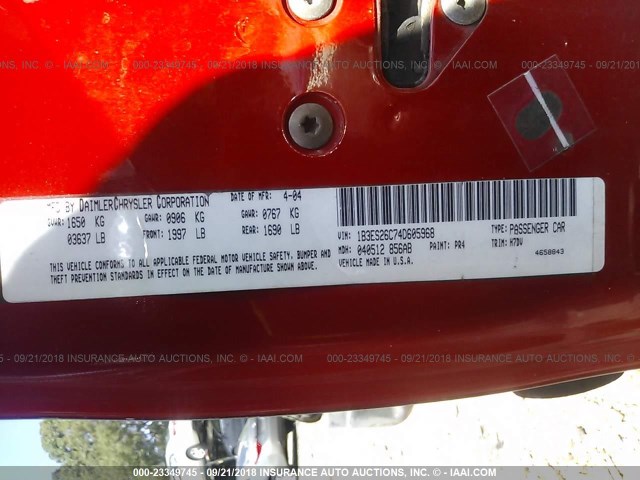 1B3ES26C74D605968 - 2004 DODGE NEON SE RED photo 9