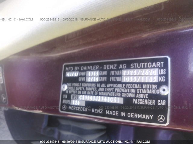 WDBCA35D8JA368041 - 1988 MERCEDES-BENZ 420 SEL MAROON photo 9