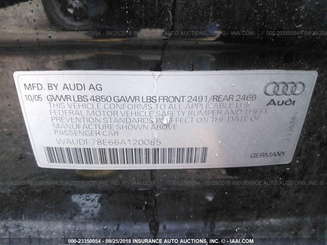 WAUDF78E66A120085 - 2006 AUDI A4 2.0T QUATTRO BLACK photo 9