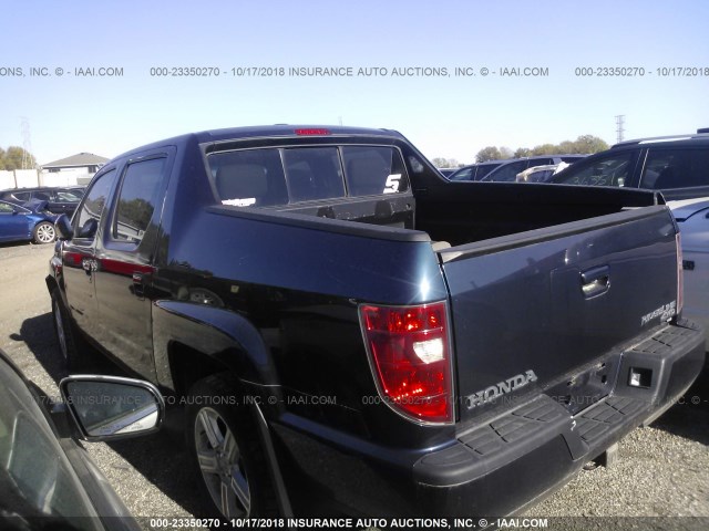 5FPYK1F55AB002455 - 2010 HONDA RIDGELINE RTL BLUE photo 3