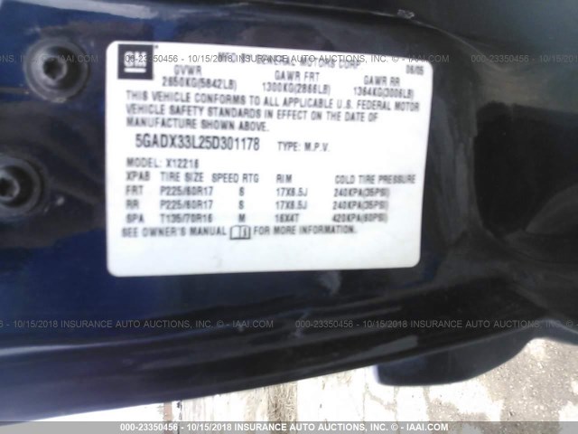 5GADX33L25D301178 - 2005 BUICK TERRAZA CXL Dark Blue photo 9