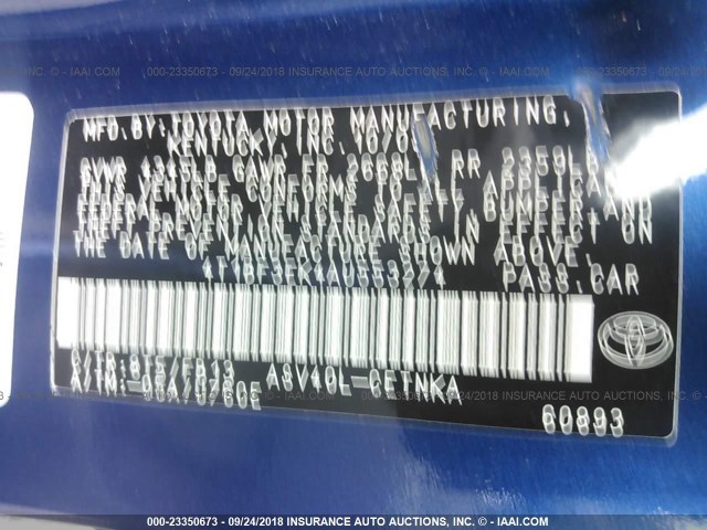 4T1BF3EK4AU553274 - 2010 TOYOTA CAMRY SE/LE/XLE ლურჯი ფოტო 9