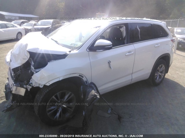 5TDJKRFH1FS144694 - 2015 TOYOTA HIGHLANDER XLE WHITE photo 2