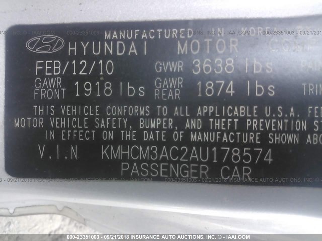 KMHCM3AC2AU178574 - 2010 HYUNDAI Accent BLUE/GS SILVER photo 9